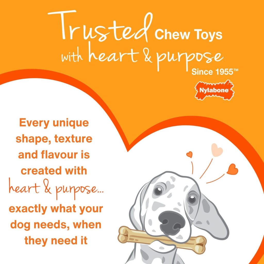 Trusted chew toy graphic showing that each product is made with heart & purpose