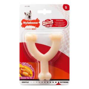 Nylabone chicken wishbone easy hold dog chew toy in packaging