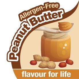 A graphic showing a picture of a jar of peanut butter with text around it saying "Peanut Butter flavour for life"