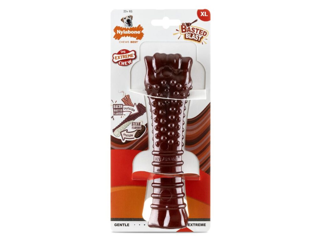 Nylabone Bacon & Steak Extreme Basted Bone in packaging